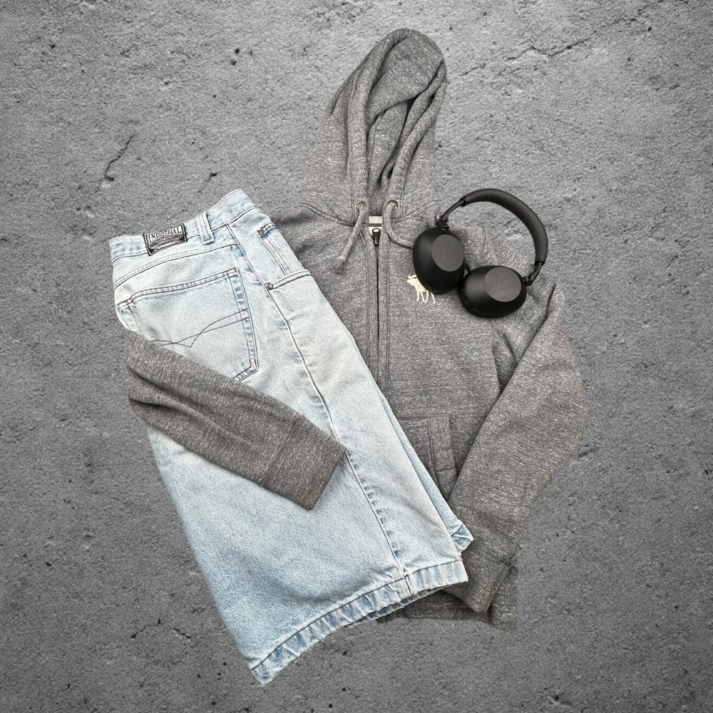 Abercrombie & Fitch Mens S Heather Grey Full Zip Hoodie Moose Logo‎ Y2K Vintage